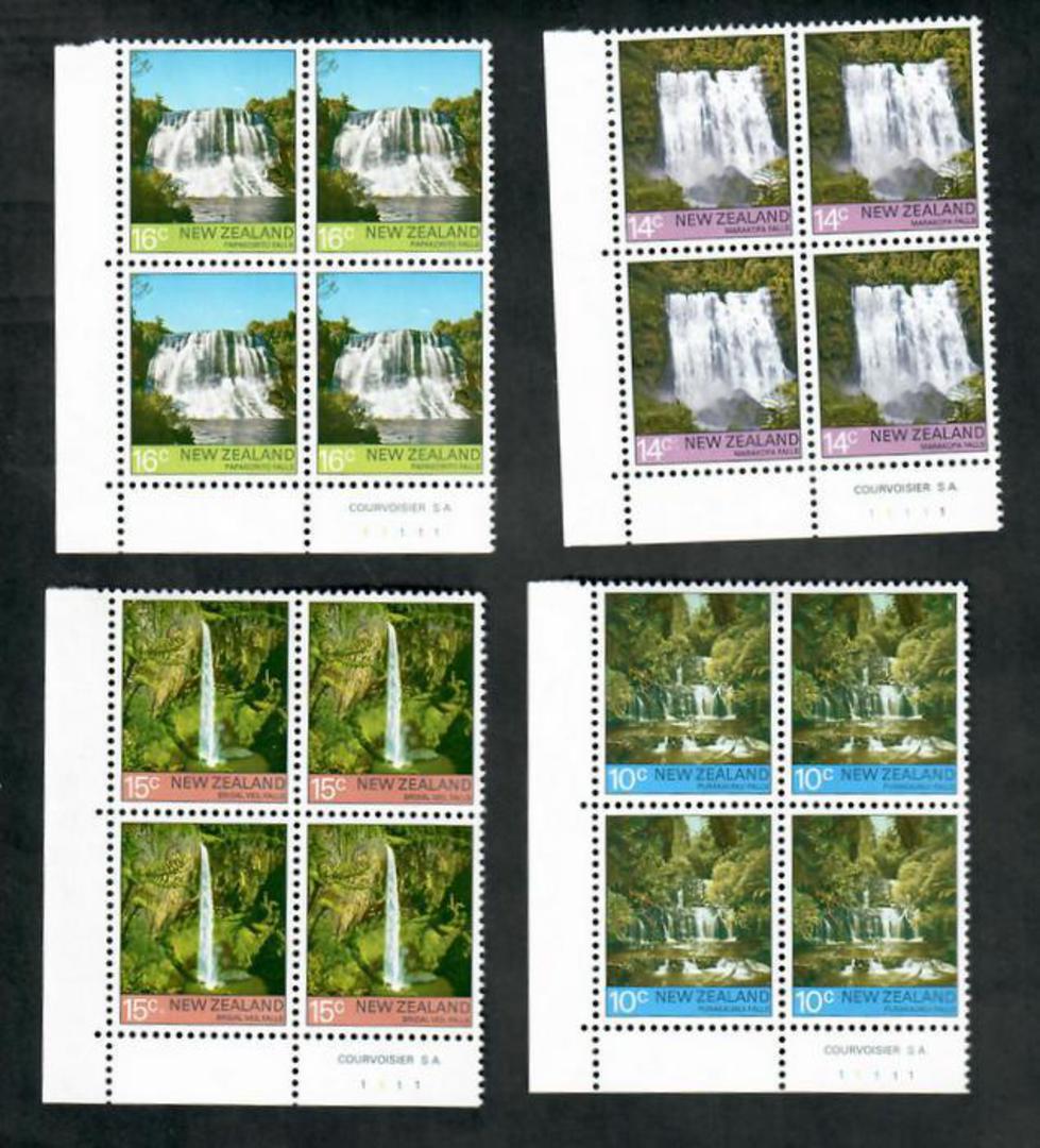 NEW ZEALAND 1976 Waterfalls. Set of 4 in Plate Blocks of 4. - 50857 - UHM image 0