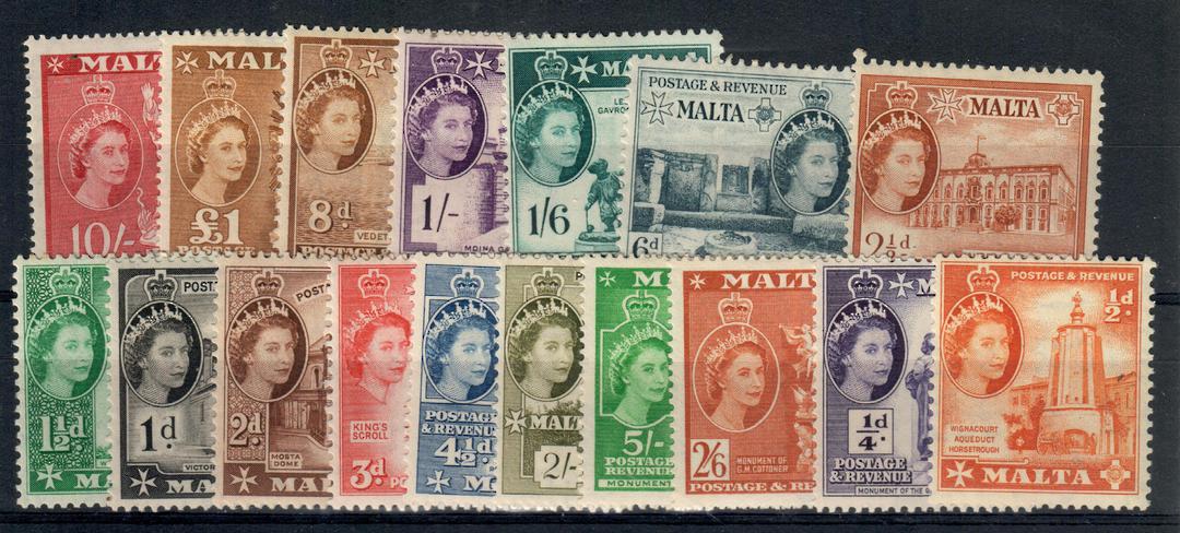 MALTA 1956 Elizabeth 2nd definitives. Set of 17. - 21024 - LHM image 0
