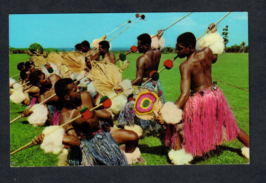 FIJI Coloured postcard of Meke Wesi. Spear Dance. - 43827 - Postcard image 0