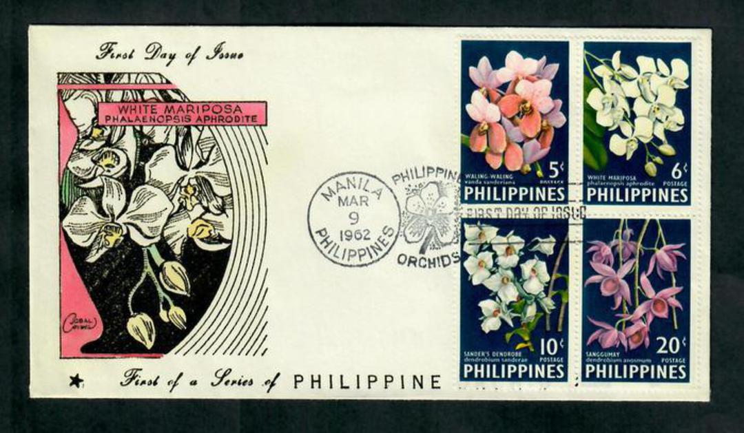 PHILIPPINES 1962 Orchids. Block of 4 on first day cover. - 31692 - FDC image 0