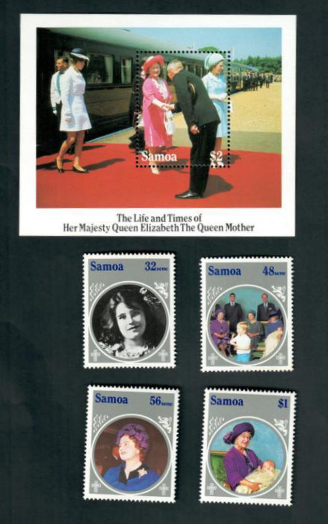 SAMOA 1985 Life and Times of Queen Elizabeth the Queen Mother. Set of 4 and miniature sheet. - 52538 - UHM image 0