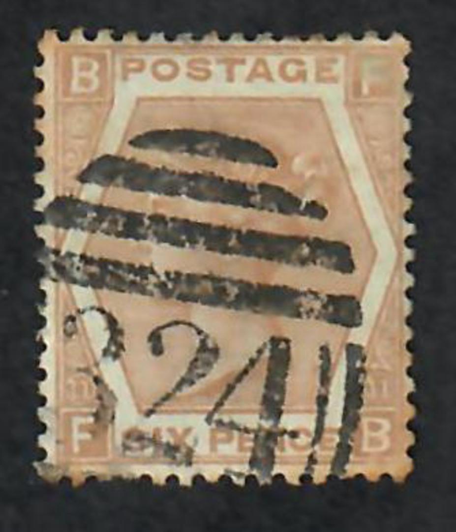 GREAT BRITAIN 1872 6d Pale Buff. Plate 11. Letters BFFB. Well centred. Good perfs. Postmark 324 in oval bars. Sound used. - 7028 image 0