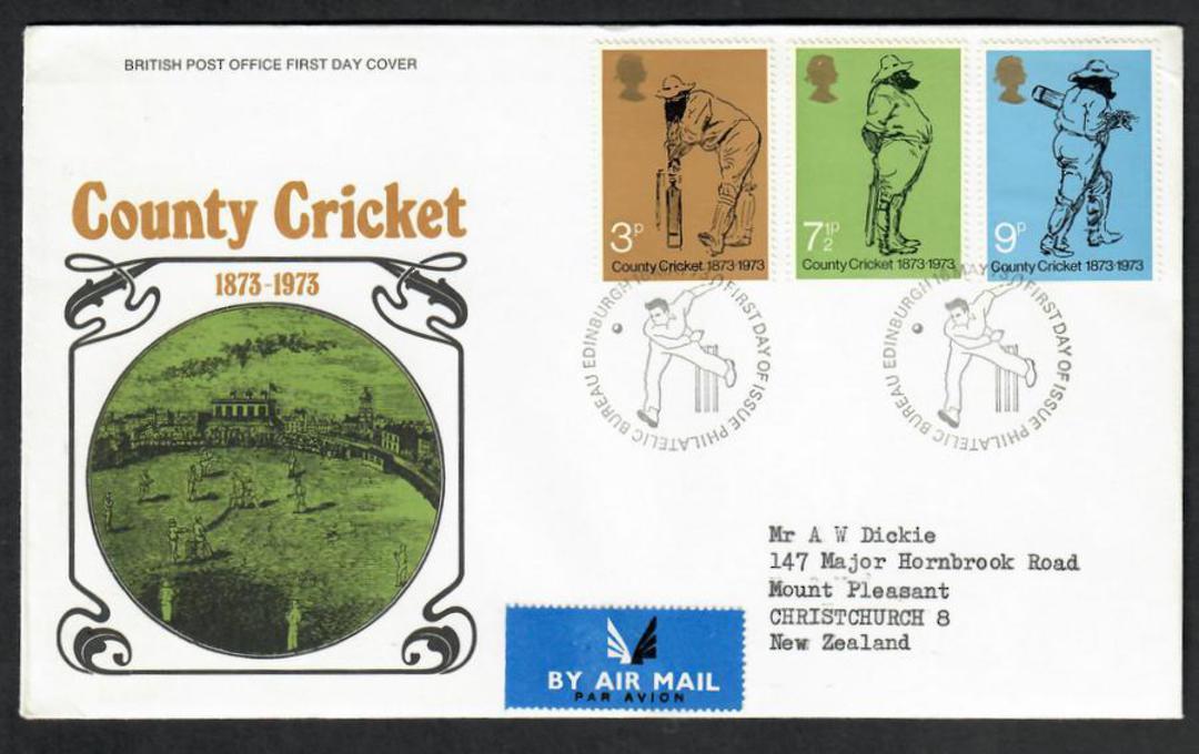 GREAT BRITAIN 1973 Cricket. Set of 3 on first day cover. - 130323 - FDC image 0