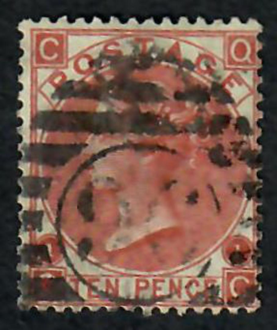 GREAT BRITAIN 1867 10d Deep Red Brown. Plate 1. Letters CQQC. Postmark 96 incircle in bars. Centred south east. Postmark heavy. image 0