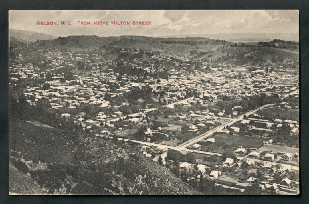 Postcard by Alf Robinson of Nelson from above Milton Street. - 48648 - Postcard image 0