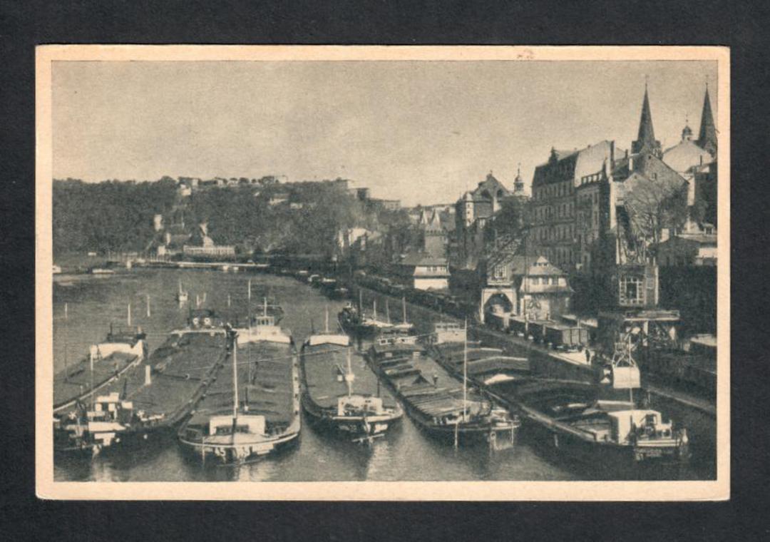 GERMANY Postcard Koblenz Moselhafen. Striking picture of barges. - 40379 - Postcard image 0
