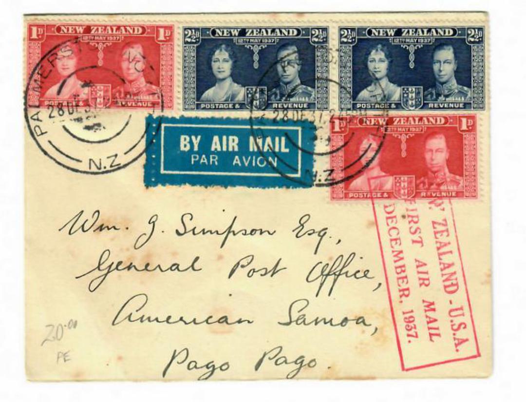 NEW ZEALAND 1937 to USA First Air Mail December 1937. Cover addressed from New Zealand to Pago Pago 28/12/37. Backstamp Pago Pag image 0