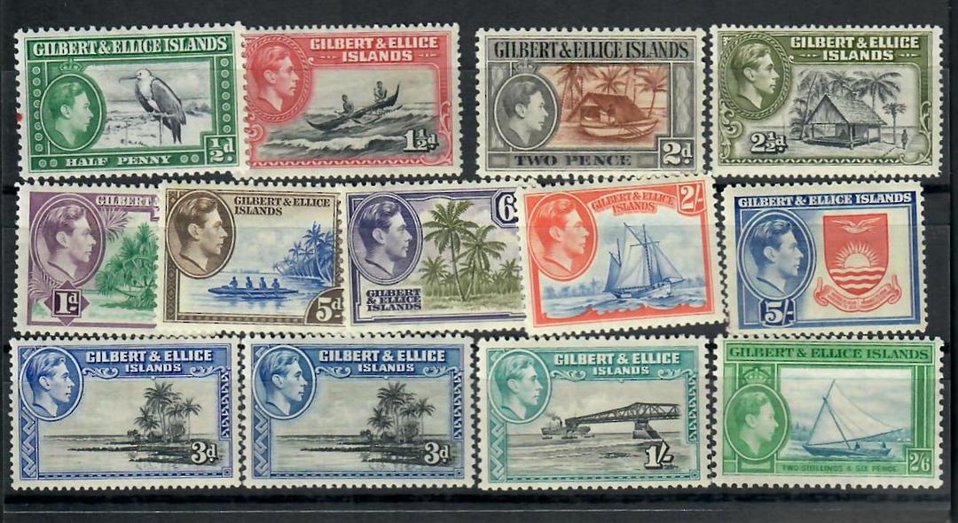 GILBERT & ELLICE ISLANDS 1939 Geo 6th Definitives. Set of 12 plus the Perf 12 3d and 1/-. - 21737 - LHM image 0