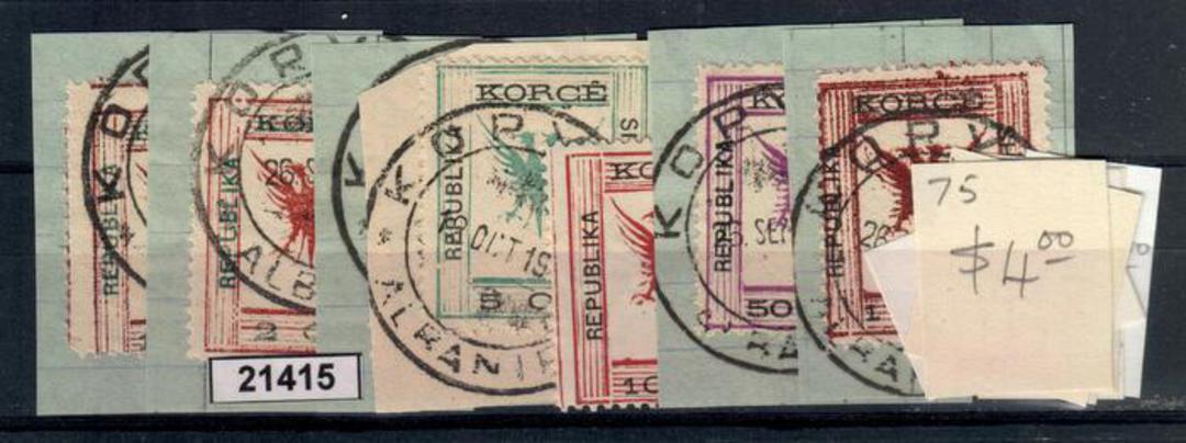 ALBANIA 1917 Definitives. Set of 7 on piece except the 10c which is mint with paper adhesion. Cancelled KORYTSA - 21415 - FU image 0