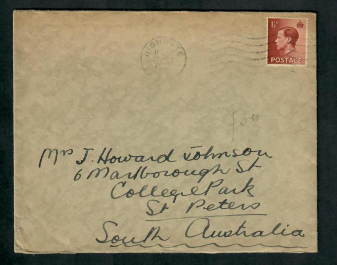 GREAT BRITAIN 1936 Letter to South Australia. - 31760 - PostalHist image 0