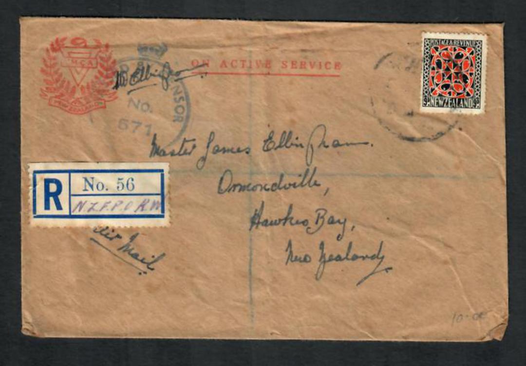 NEW ZEALAND 1940.........Airmail Letter YMCA envelope from NZFPo to New Zealand. 9d 1935 Definitive with cachet "Passed by Censo image 0