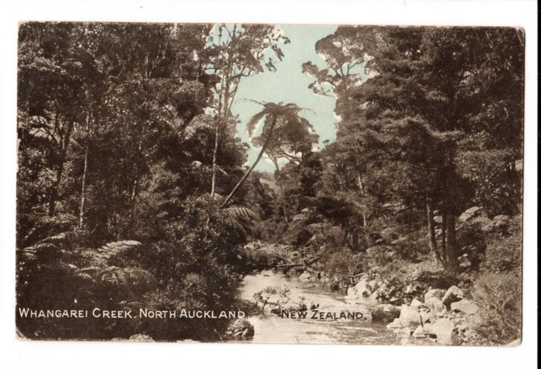 Coloured postcard of Whangarei Creek. - 45028 - Postcard image 0