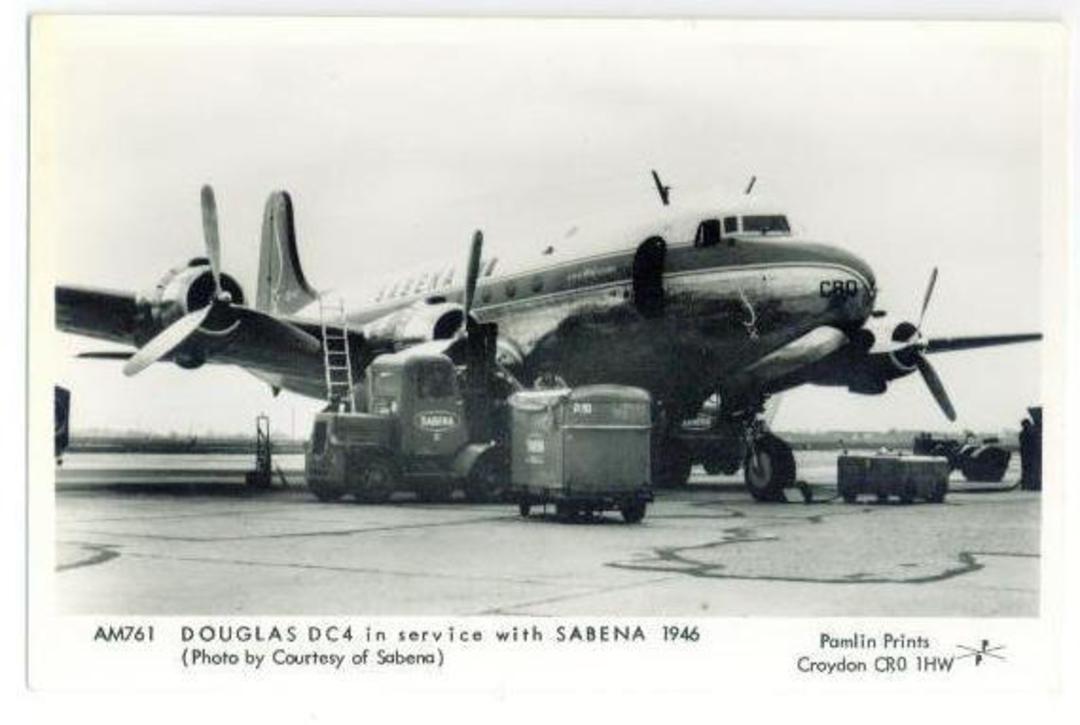 Real Photograph of Douglas DC4 in service with Sabena 1946. - 40905 - Postcard image 0