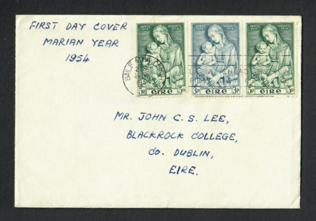 IRELAND 1954 Marian Year. Set of 2 on first day cover. Two of the 5p one of which is damaged. - 31859 - FDC image 0