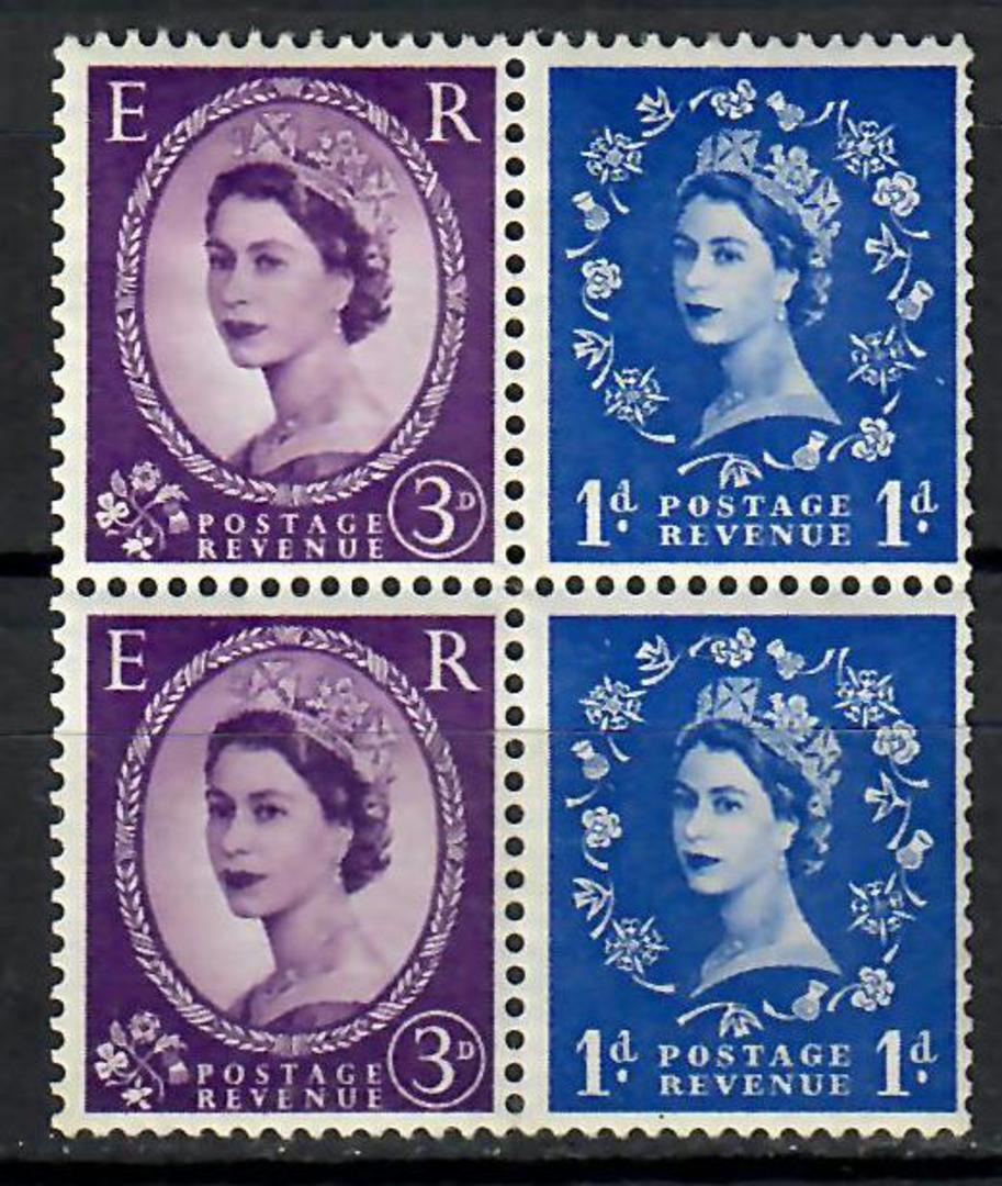 GREAT BRITAIN 1953 Elizabeth 2nd Definitive Booklet Pane 1d and 3d. Watermark multiple crowns. 1d values at right. - 70749 - Min image 0