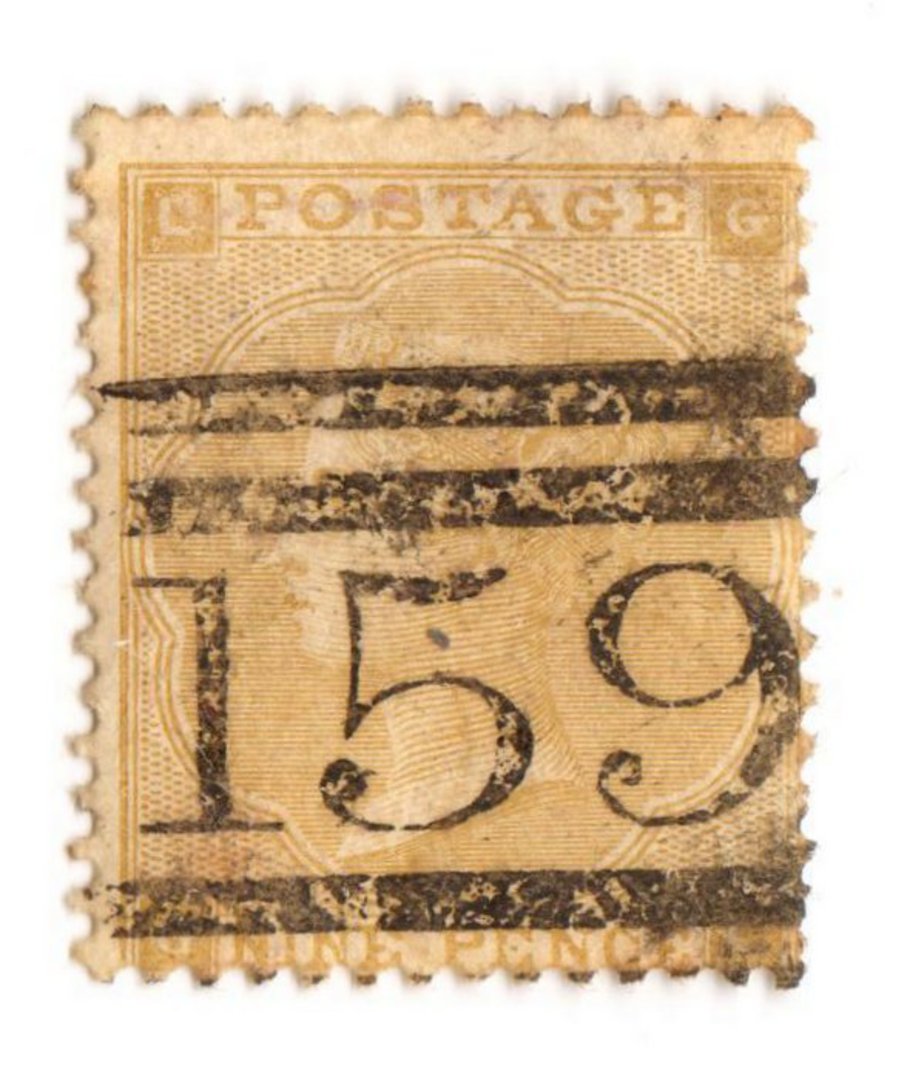 GREAT BRITAIN 1862 9d Bistre. Good perfs. Centred South East. Postmark 159 in bars. - 70241 - Used image 0