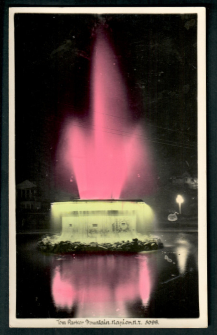 Coloured Real Photograph by Hurst of Tom Parker Fountain Napier. - 47920 - Postcard image 0