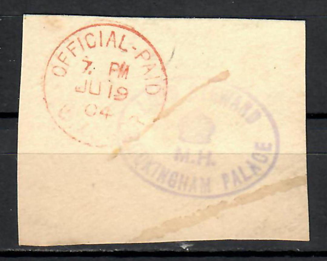 GREAT BRITAIN 1904 Cutout from envelope with red OFFICIAL PAID cachet dated 7/6/(19)04 and purple cachet LORD STEWARY M.H.BUCKIN image 0