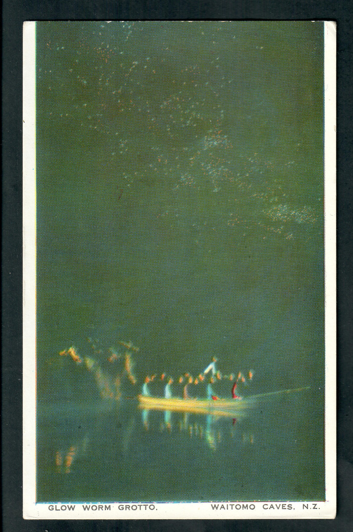Coloured postcard by Tanner Couch of Glow Worm Grotto Waitomo. - 46446 - Postcard image 0