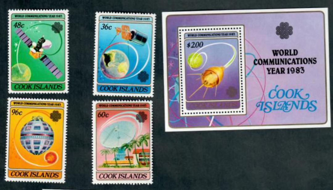 COOK ISLANDS 1983 World Communications Year. Set of 4 and miniature sheet. - 50404 - UHM image 0