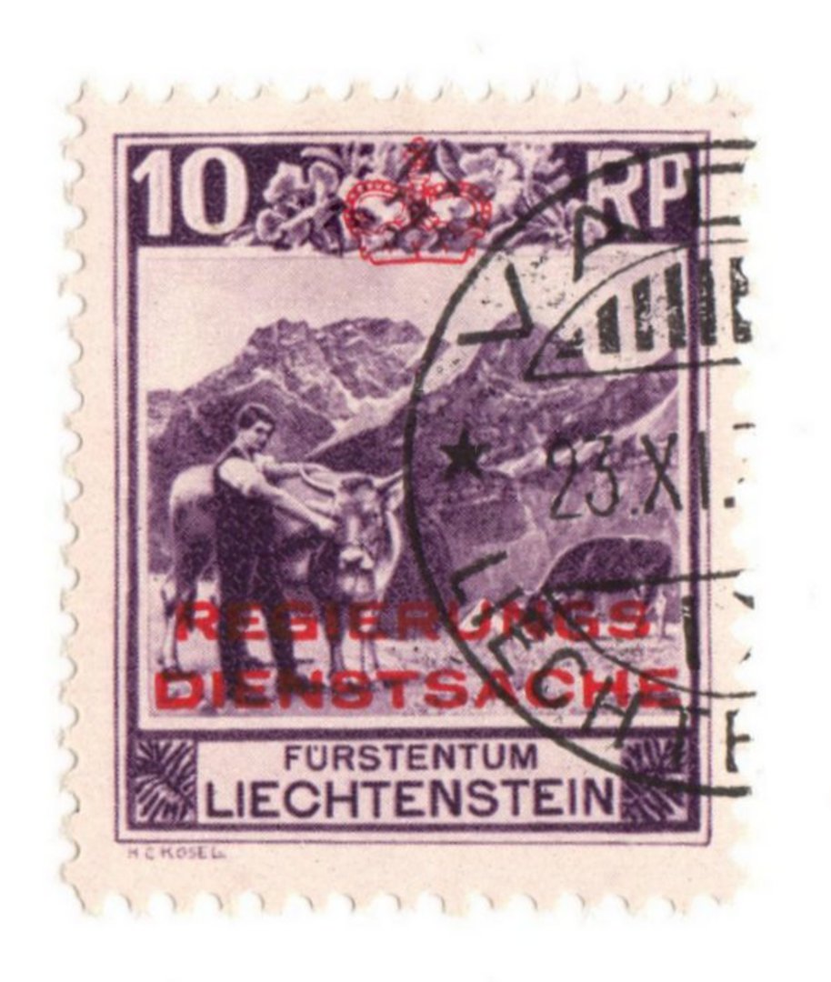 LIECHENSTEIN 1932 Official 10 rappen Deep Reddish Lilac. Perf 10.5. - 73781 - VFU image 0