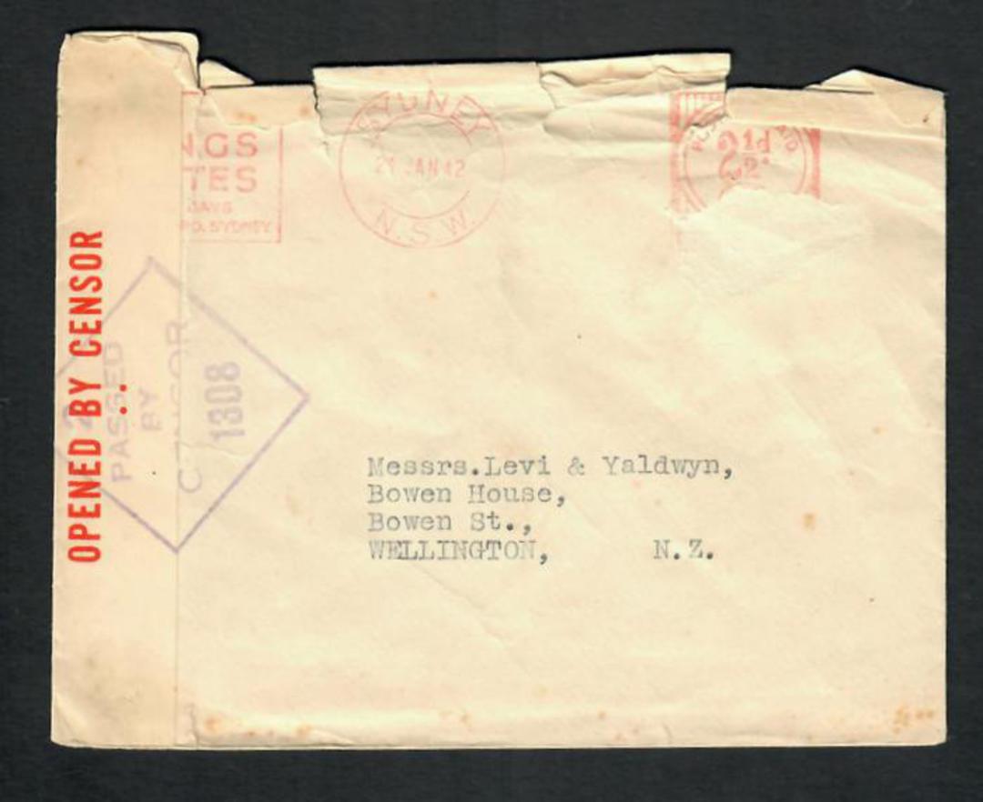AUSTRALIA 1942 Cover to New Zealand. Passed by Censor 1308. Postage by meter mark. Damage at the top. - 32304 - PostalHist image 0