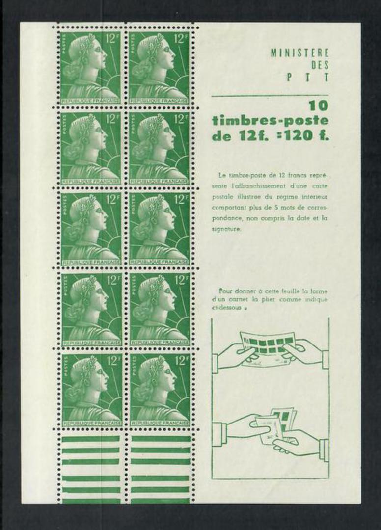FRANCE 1955 Definitive 12fr Green. Miniature sheet with instructions on how to fold the sheet like a booklet. See note in SG. - image 0