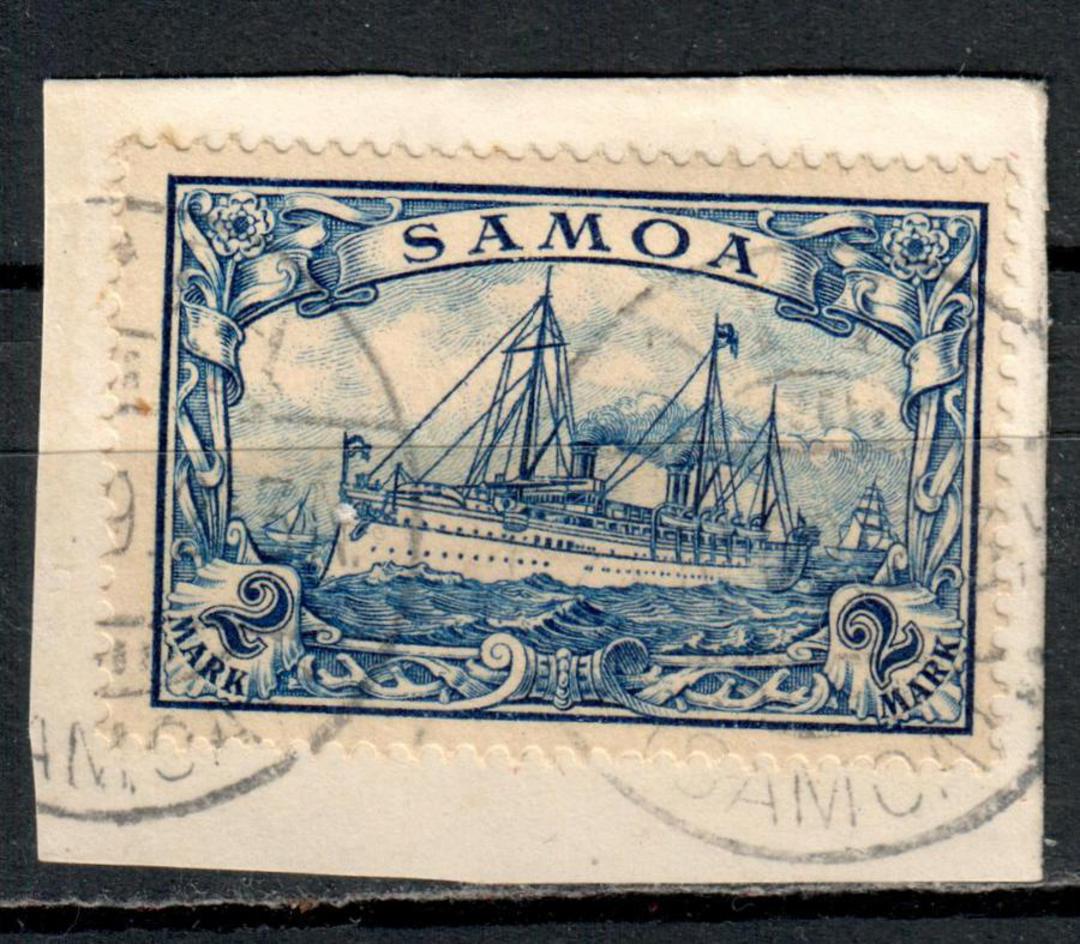 SAMOA 1900 Definitive 2 mark Blue on piece with expertisation on reverse by "Krgr". APIA cds. - 71358 - VFU image 0