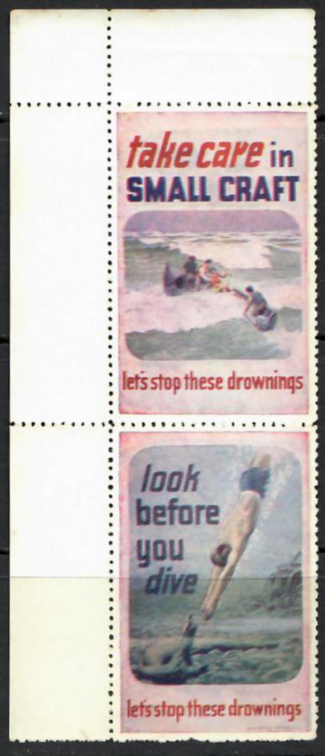 NEW ZEALAND 1955 Stop Drowning. Set of 10 in two blocks of four and one joined pair. - 25679 - Cinderellas image 2