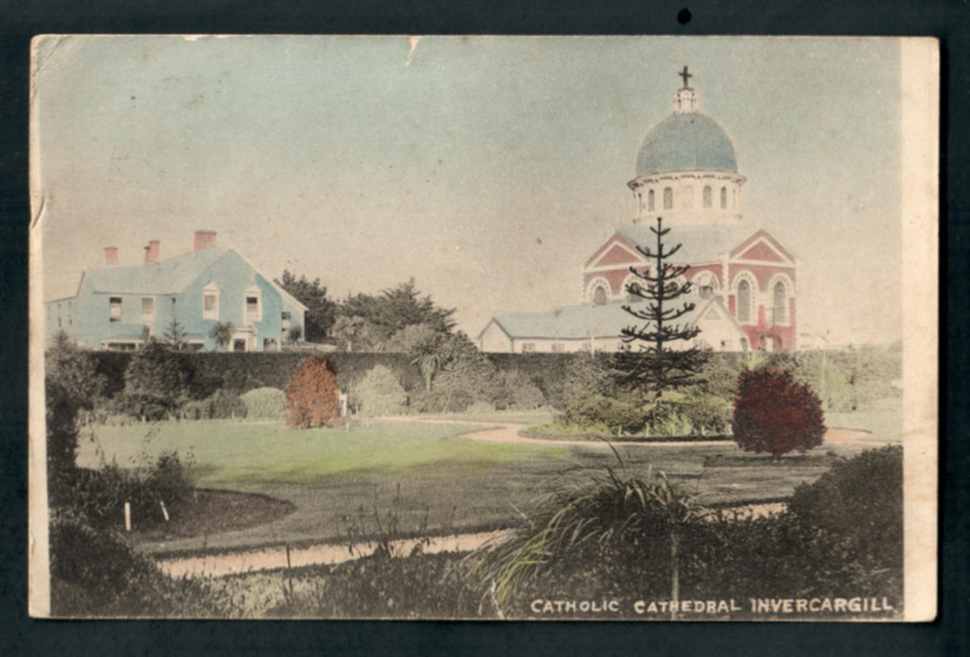 Coloured Postcard of Catholic Cathedral Invercargill. - 249312 - Postcard image 0