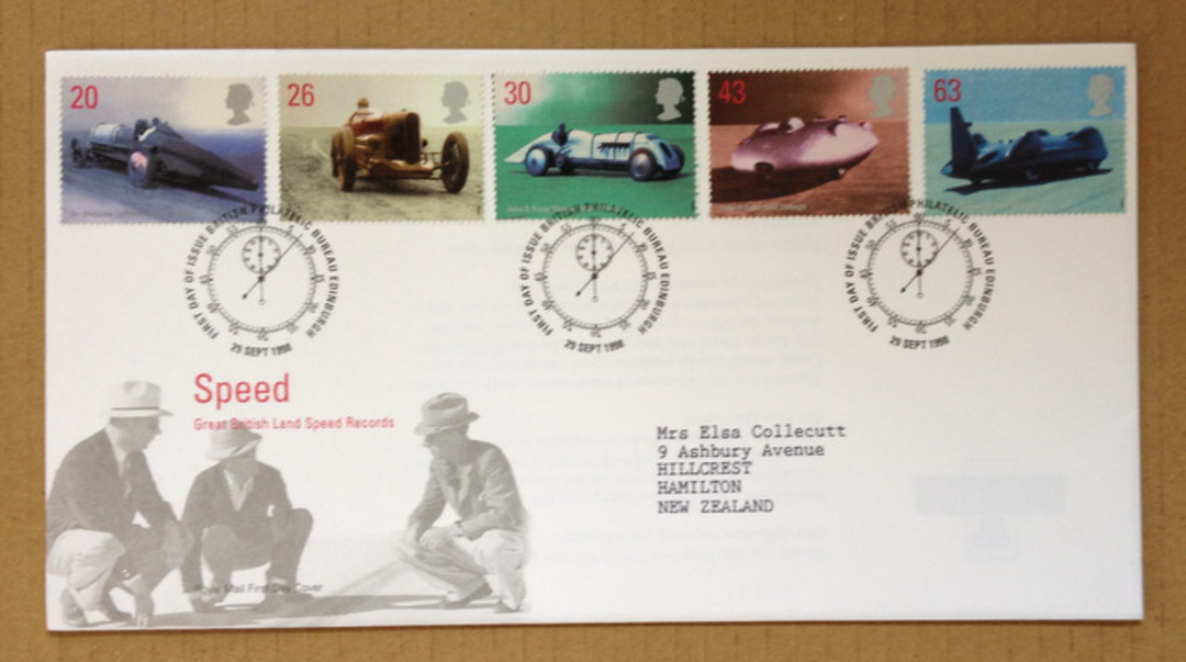 GREAT BRITAIN 1998 British Land Speed Record Holders. Set of 5 on first day cover. - 137175 - FDC image 0