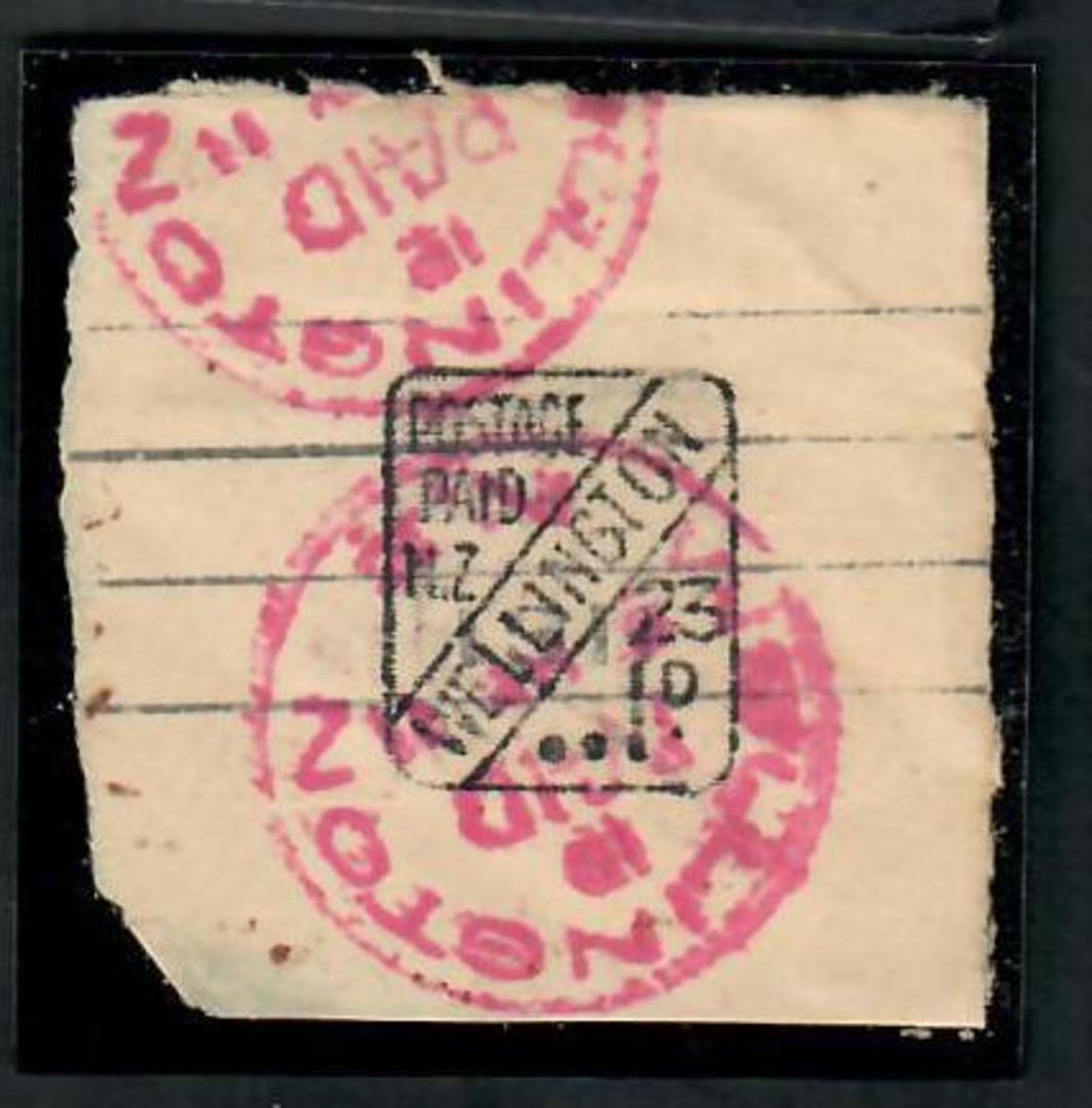 NEW ZEALAND Early Frank Postage Paid 1d with Wellington Paid cancel in red. Piece. - 20146 - PostalHist image 0