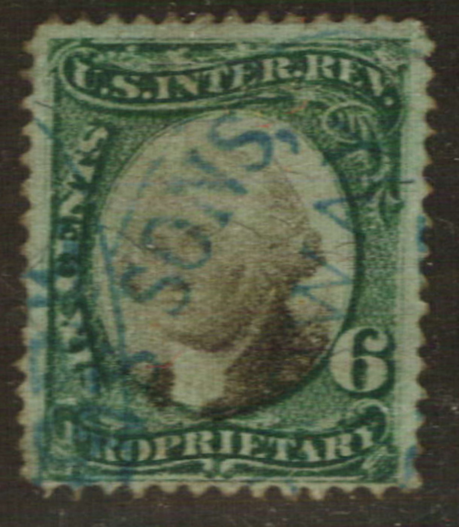 USA 1871 Proprietary 6c Green and Black on green paper. - 76105 - Used image 0