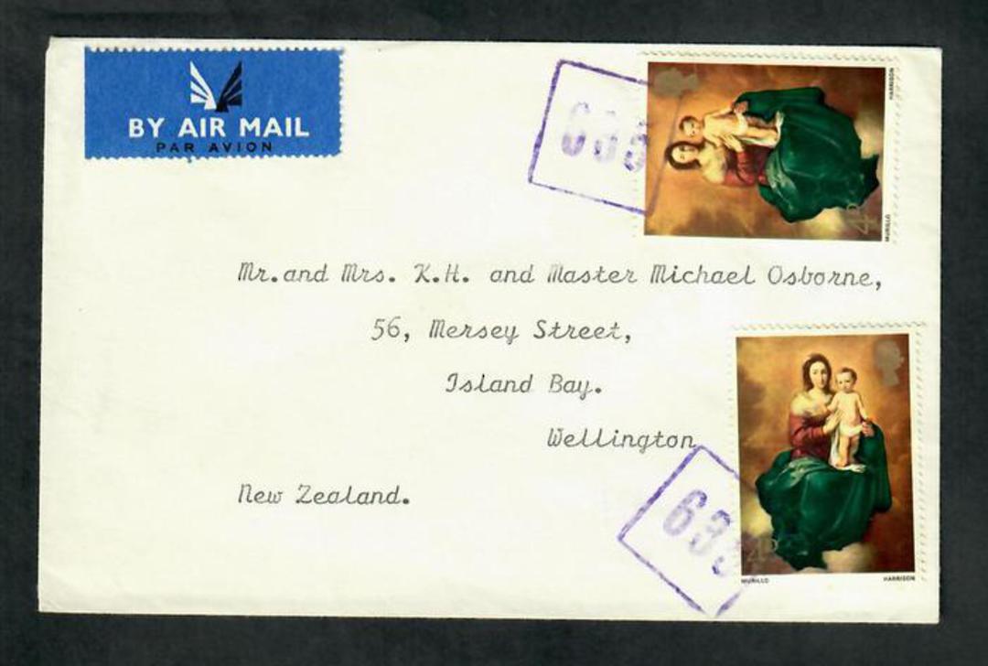 GREAT BRITAIN 1960 Cover to New Zealand with 1960 commemoratives. Unusual cancellation. Purple cachet 635. - 30387 - PostalHist image 0
