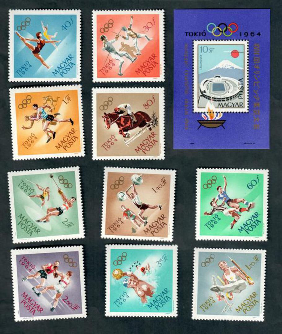 HUNGARY 1964 Olympics. Set of 10 and miniature sheet. - 50368 - UHM image 0