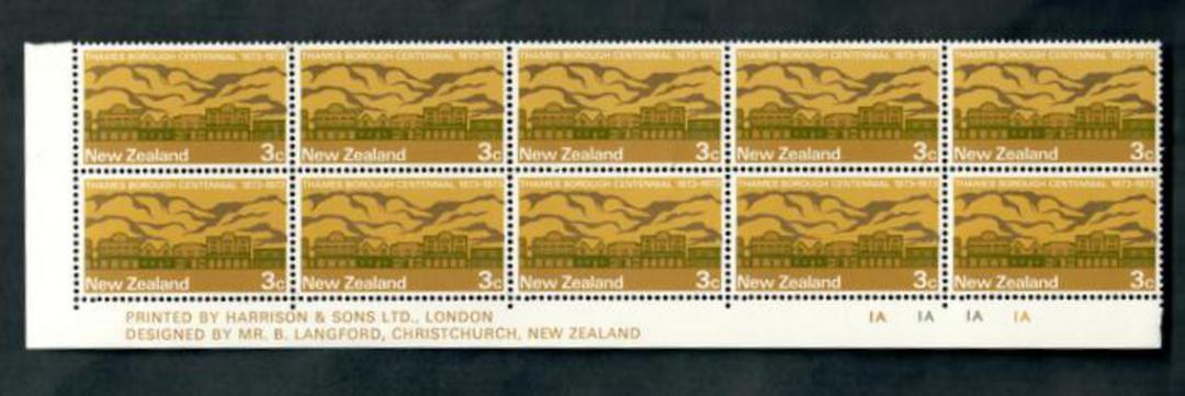 NEW ZEALAND 1973 Centenary of Thames 3c Brown. Plate Block 1A 1A 1A 1A. - 56325 - UHM image 0