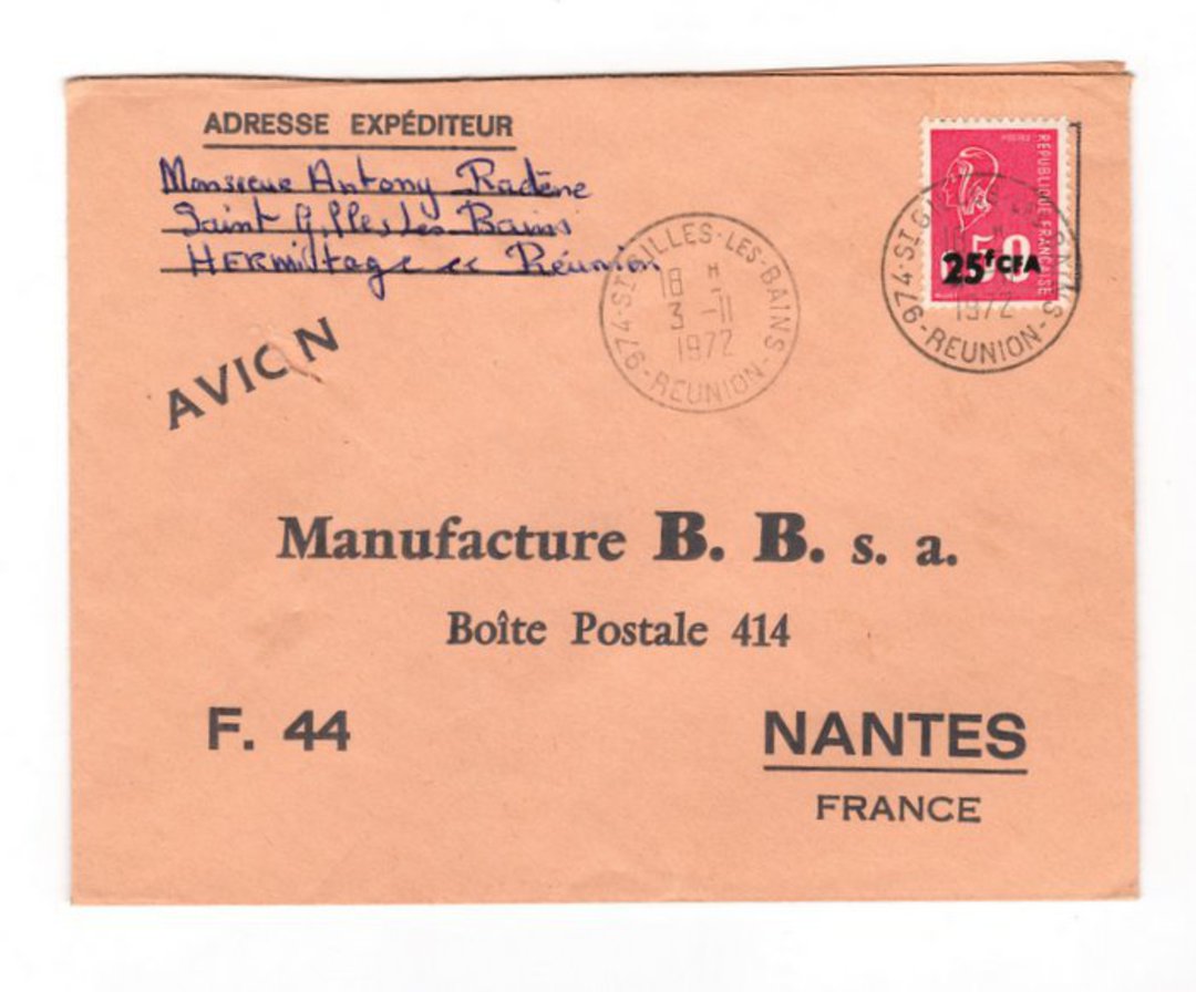 REUNION 1972  Airmail Letter from La Hivere Des Galles to Nantes. - 38183 - PostalHist image 0