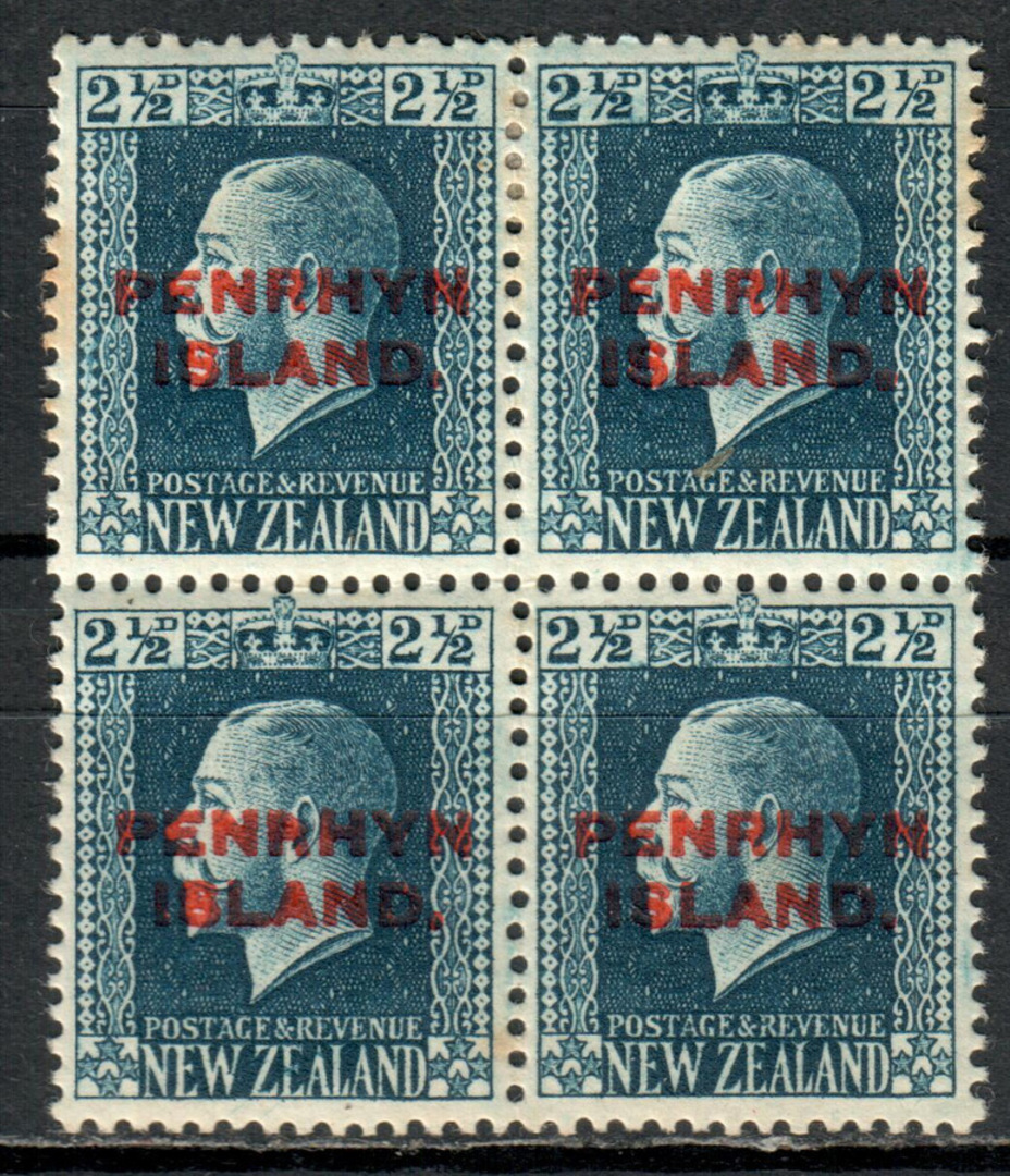 PENRHYN 1917 Geo 5th Definitive 2½d Blue. Block of 4. Two perf pairs. - 72073 - Mint image 0