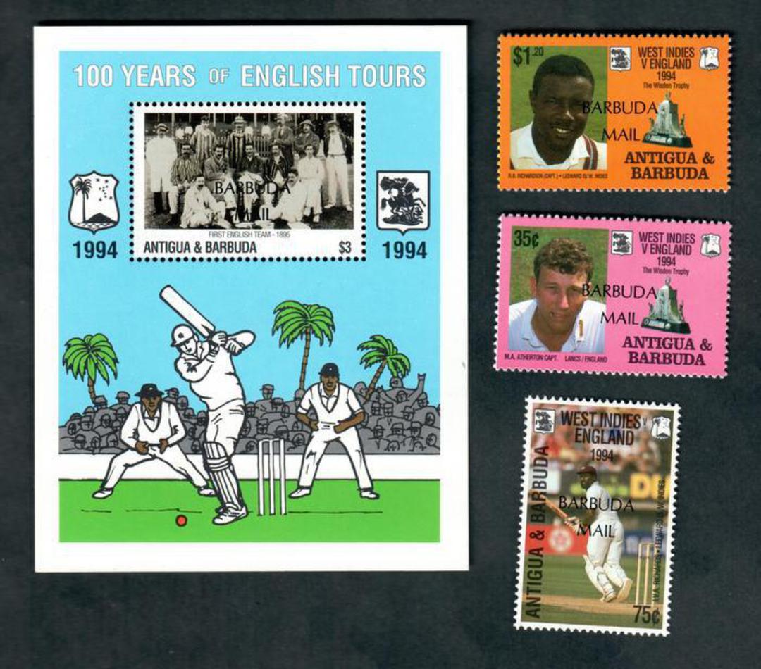 ANTIGUA 1994 England v West Indies Test Series. Set of 3 and miniature sheet. - 50232 - UHM image 0