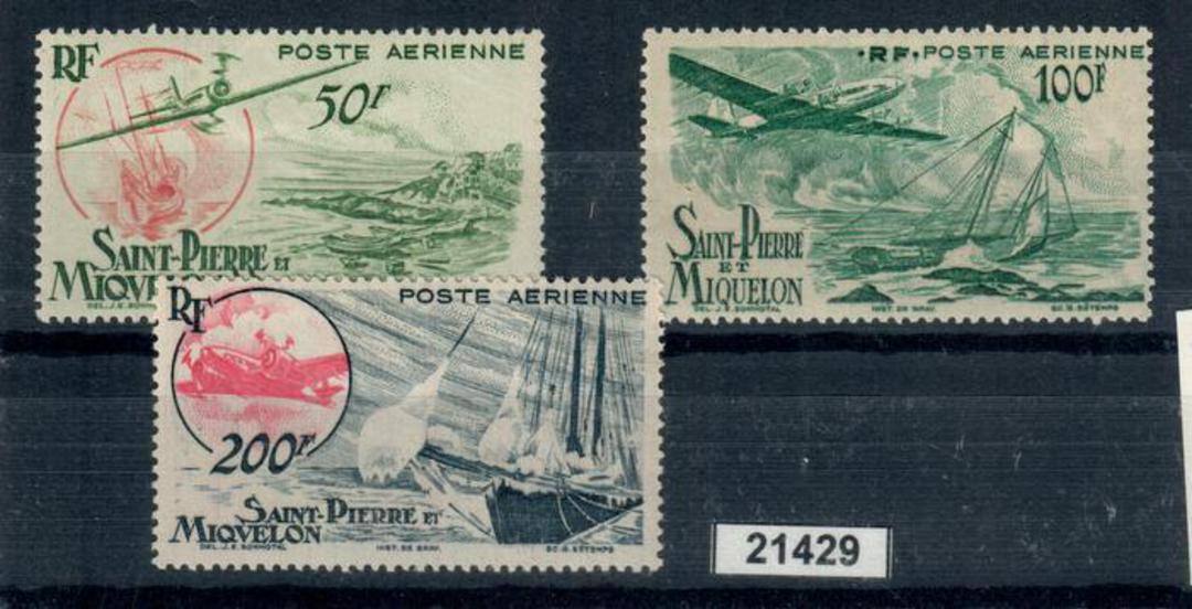 SAINT PIERRE MIQUELON 1947 Air set of 3. Some gum disturbance and heavy hinge remains. - 21429 - Mint image 0