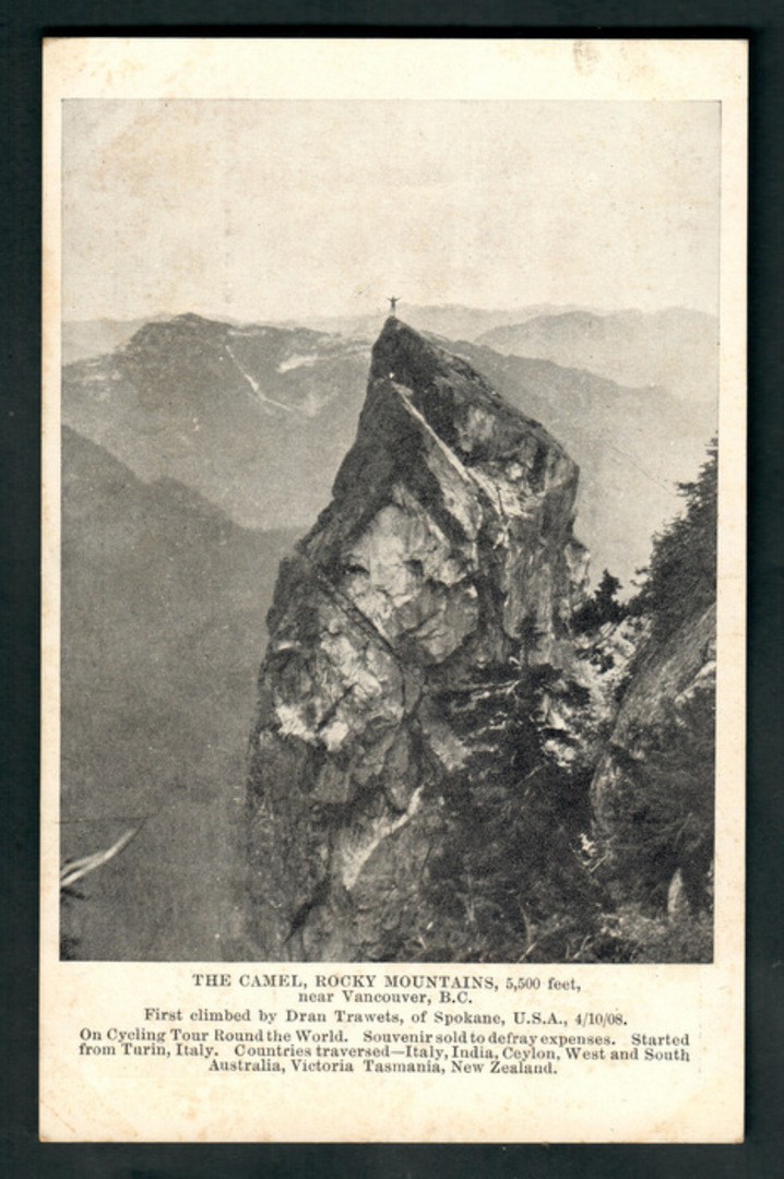 Postcard of by Dran Trawets (Spokane USA) of the Camel Rocky Mountains. First climbed by Trawets. . Sold to defray round the wor image 0