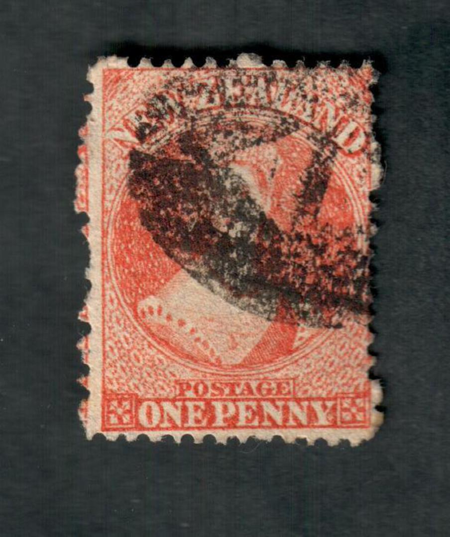 NEW ZEALAND 1862 Full Face Queen 1d Pale Orange. Perf 12½ at Auckland. Heavy cancel. - 39050 - Used image 0