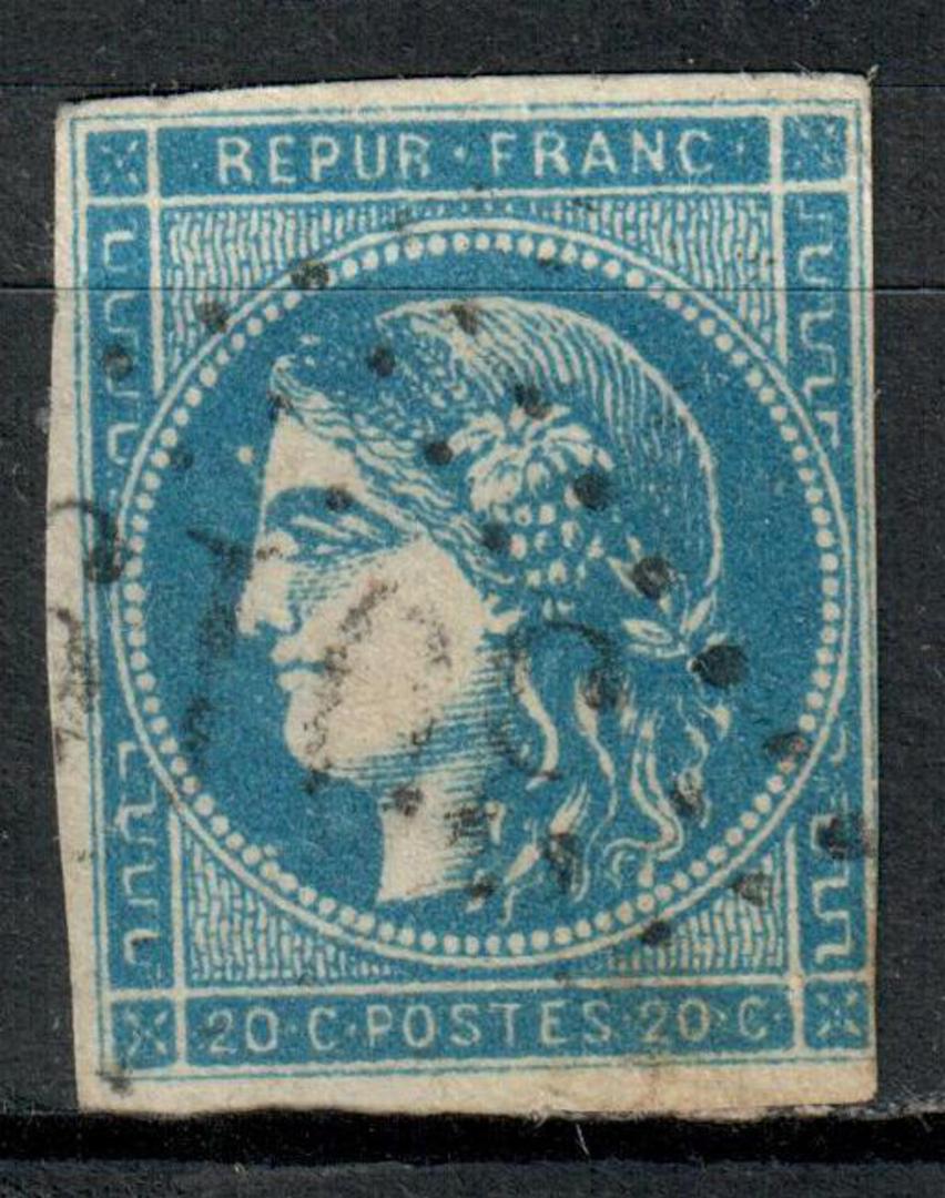 FRANCE 1870 Definitive 20c Pale Blue. Litho at Bordeaux, which was the seat of French Government during the Seige of Paris. Fine image 0