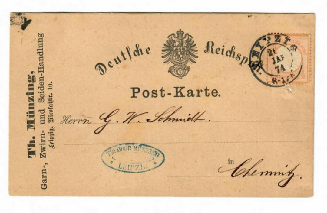 GERMANY 1874 Deutsche Reichpost Post-Karte from Th. Munzing of Leipzig postmarked 20/1/74 to Chemitz. Bearing  Michel #20. - 304 image 0