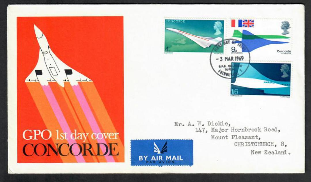 GREAT BRITAIN 1969 Concorde. Set of 3 on first day cover. - 130331 - FDC image 0