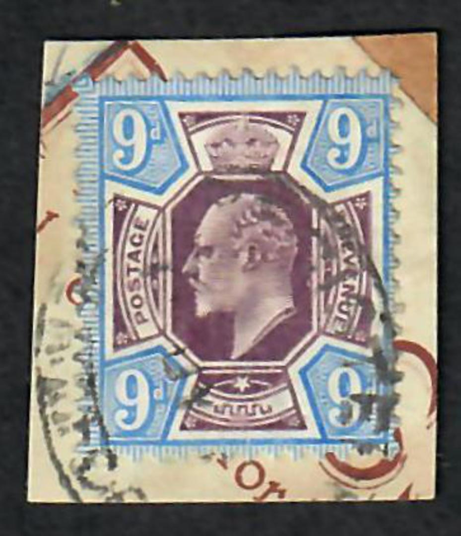 GREAT BRITAIN 1902 9d Slate-Purple and Ultramarine on piece with light cds. Good perfs Fresh colour. - 70358 - FU image 0