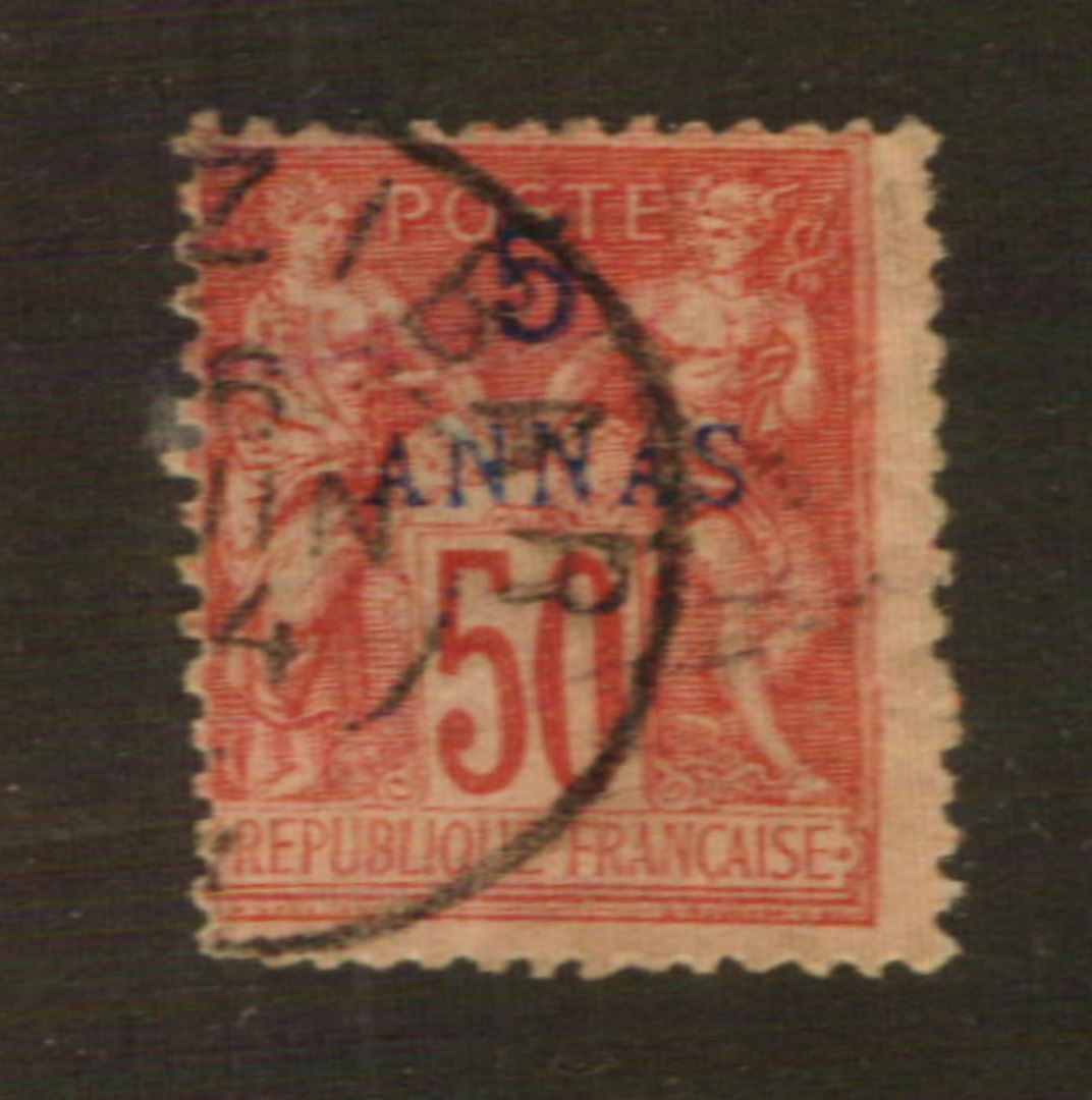 FRENCH Post Offices in ZANZIBAR 1894 Definitive 5 annas on 50 cent Carmine. Short perf. - 76416 - Used image 0