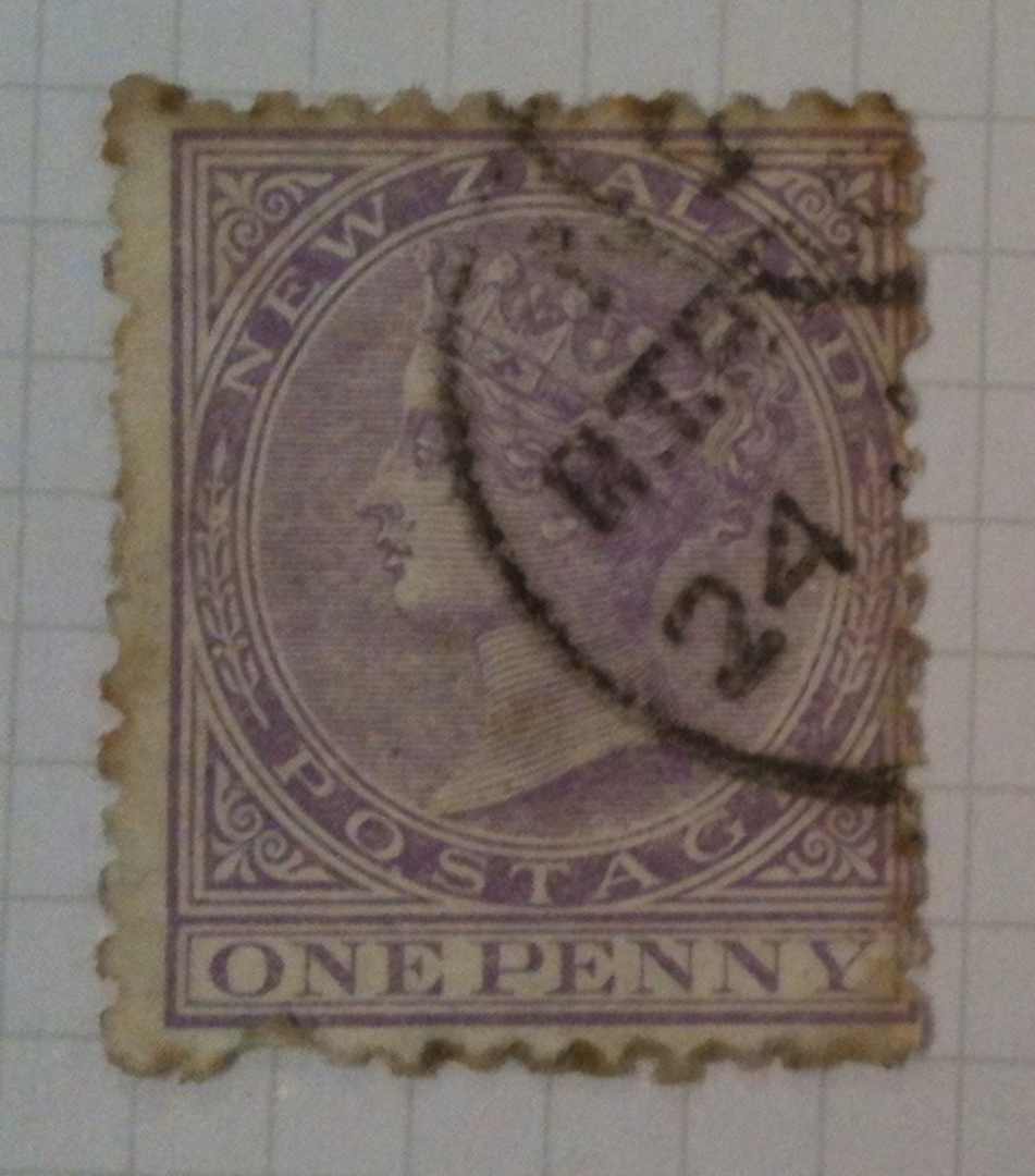 NEW ZEALAND 1874 Victoria 1st First Sideface 1d Lilac with RTPO cancel. - 74049 - FU image 0