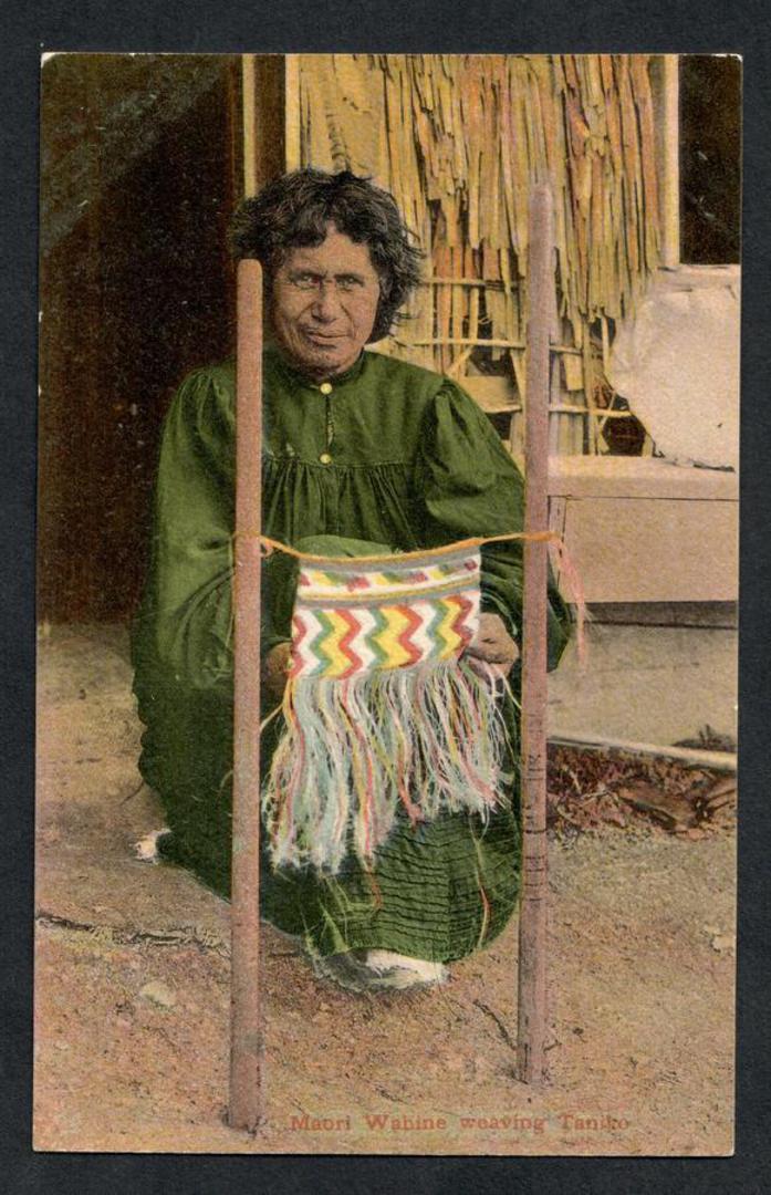 Coloured Postcard of Maori Wahine weaving Taniko - 49737 - Postcard image 0