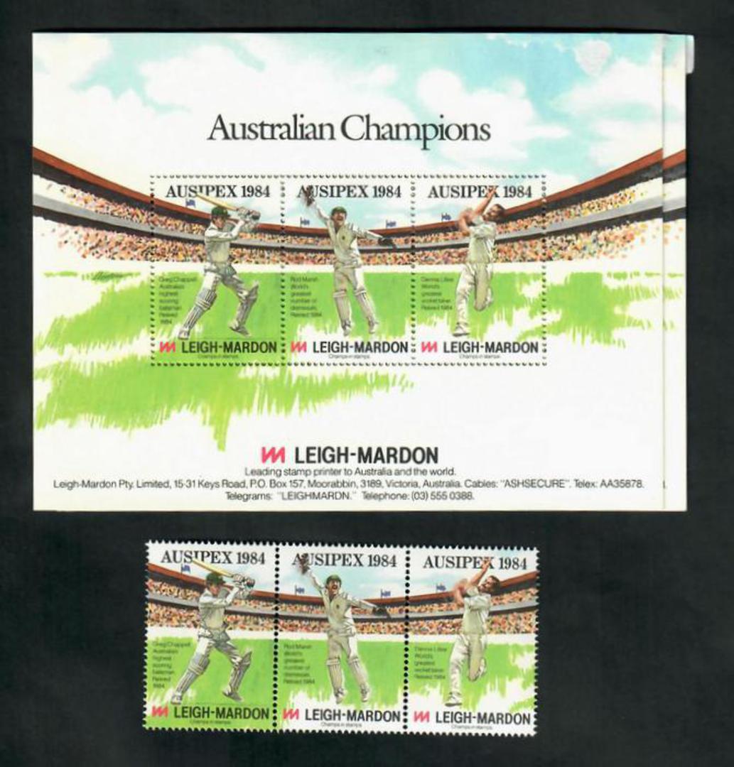 AUSTRALIA 1984 Leigh Mardon Cricket Cinderellas isuued for Ausipex 1984. Strip of 3. - 51010 - UHM image 0